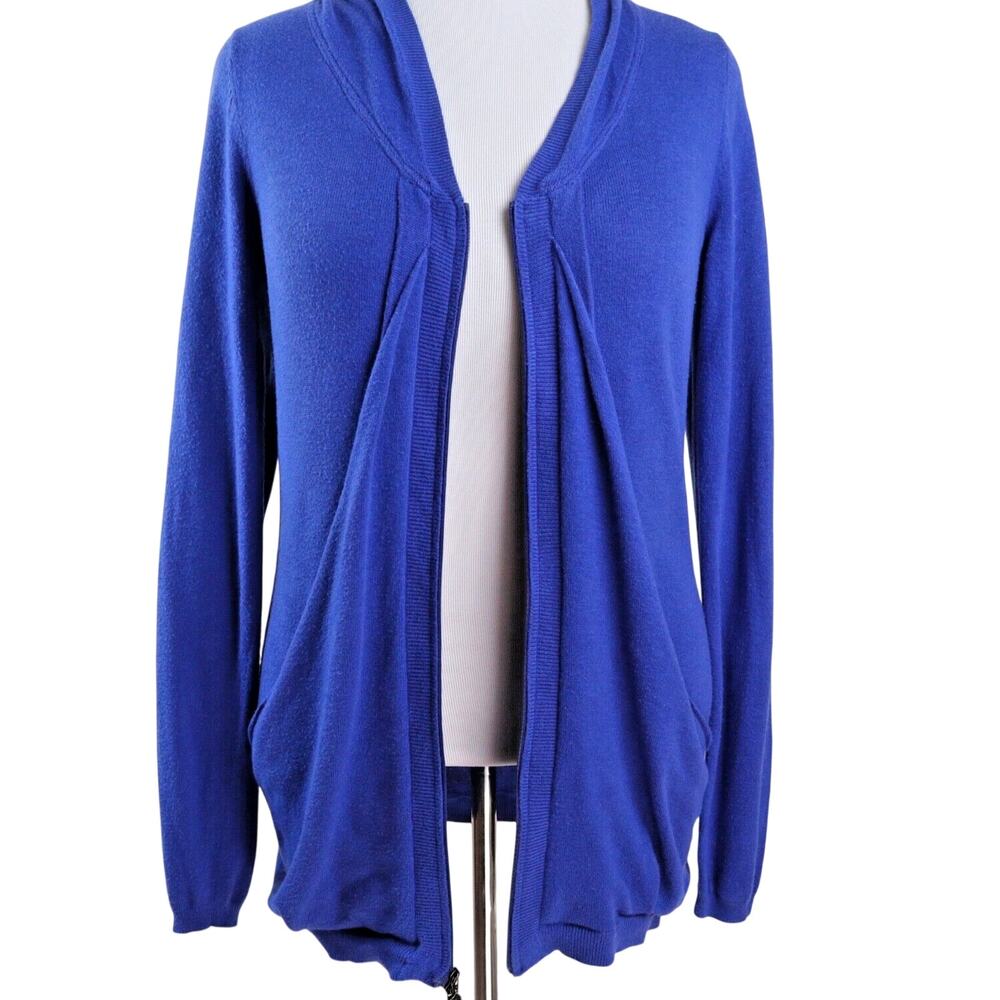 Athleta Size L Fine Knit Hooded Sweater Double Zip Royal Blue - Picture 9 of 12
